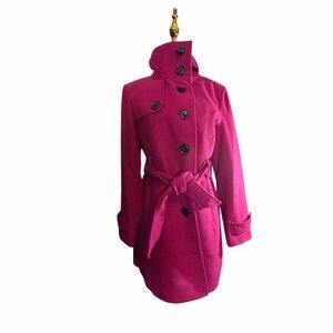 Worthington Women's Pink Belted Coat Black Buttons High Collar Medium